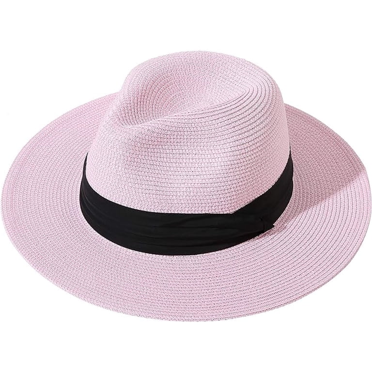 Women Wide Brim Straw Panama Roll up Hat Fedora Beach Sun Hat UPF50+ Lanzom Women Wide Brim Straw Panama Roll up Hat Fedora Beach  main image 3