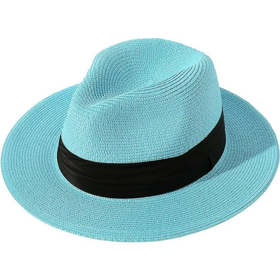 Women Wide Brim Straw Panama Roll up Hat Fedora Beach Sun Hat UPF50 