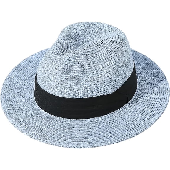 Women Wide Brim Straw Panama Roll up Hat Fedora Beach Sun Hat UPF50 