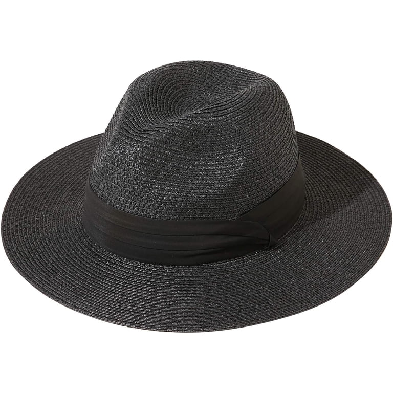 Women Wide Brim Straw Panama Roll up Hat Fedora Summer Beach  display picture 3