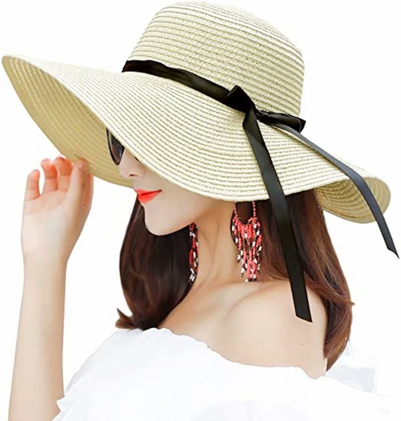Women Wide Brim Straw Sun Hat Floppy Foldable Roll up Cap Beach