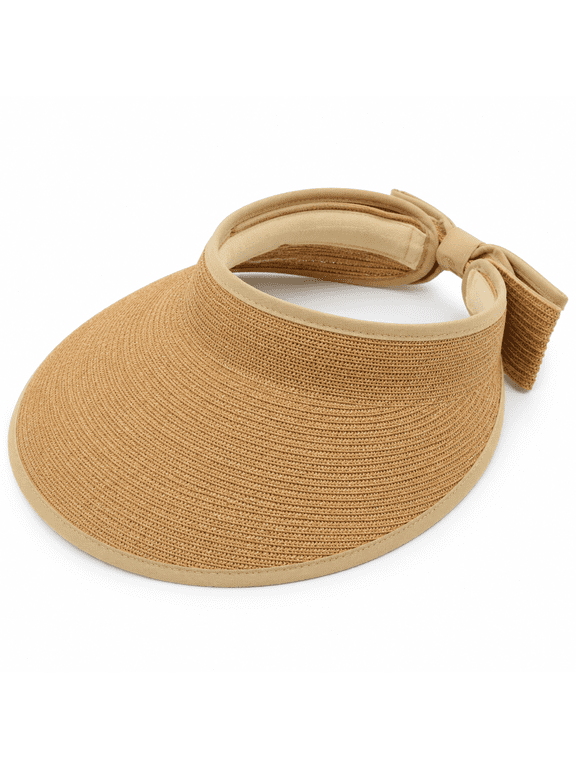 Women Wide Brim Straw Sun Visor Hat, Roll Up Packable Beach Hat, Adjustable Open Top Ponytail Summer Hat for Outdoor Travel