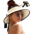 thumbnail image 1 of Women Wide Brim Straw Visor, Foldable Ponytail Sun Hat UPF 50+, 1 of 9