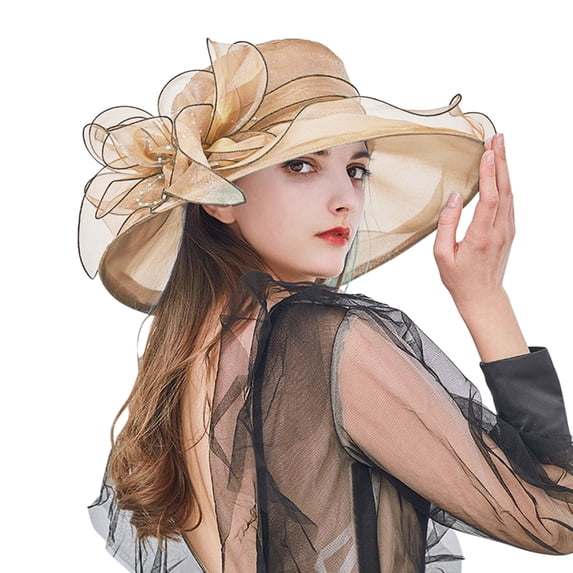 Women Wide Brim Summer Sun Hat Elegant Dress Hat for Bridal Beach Vacation & Outdoor Daily Wear by Gbobgt Coffee One Size