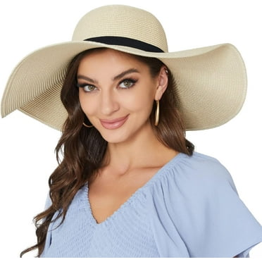 Women Wide Brim Sun Hat UPF50 Straw Summer Hat Floppy Beach Hat Roll-Up