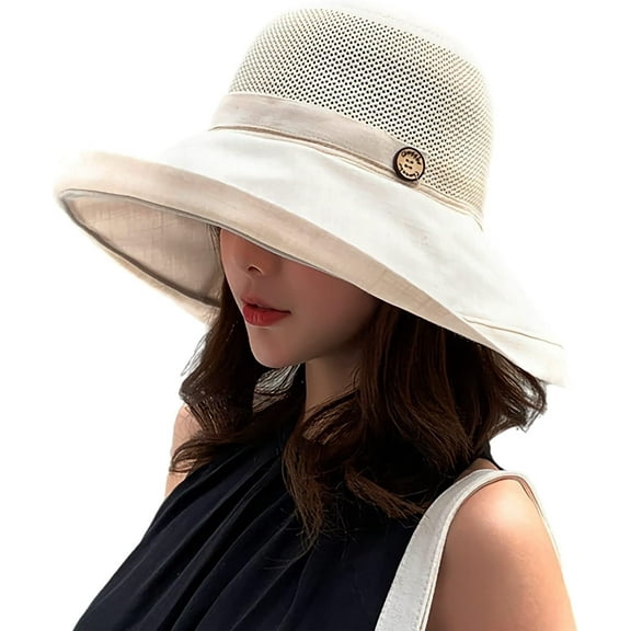 Women Wide Brim Sun Hats Metal Wired Edge Summer UV Protection Beach Fishing Hat for Hiking Garden Travel Chin Strap