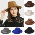 thumbnail image 1 of Women Wide Brim Warm Wool Fedora Hat Retro Style Belt Panama Hat, 1 of 5