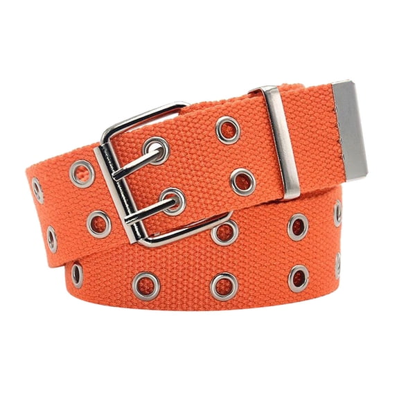 Women Wide Canvas Belt Casual Ladies Belt Fashion Waistband Canvas Double Grommet Hole Belt Punk Style Web Belt Double Eyelet for Women Men Jeans Orange One Size