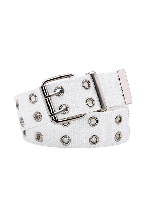 Women Wide Canvas Belt Casual Ladies Belt Fashion Waistband Canvas Double Grommet Hole Belt Punk Style Web Belt Double Eyelet for Women Men Jeans White One Size