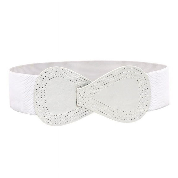 Women Wide Elastic Belt Ladies Stretch Dress Belt Fashion Waistband with 8-shaped Interlock Leather Buckle