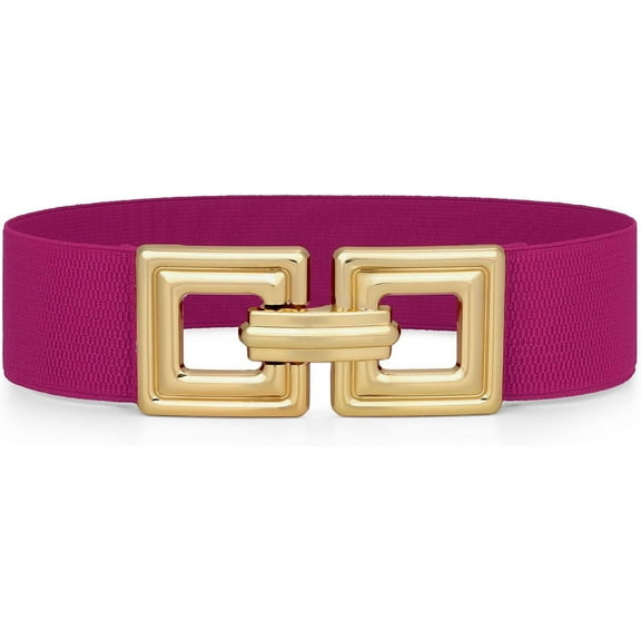 Women Wide Elastic Waist Belt Fashion Hollow Out Square Gold Buckle Stretchy Belt Waistband for Ladies