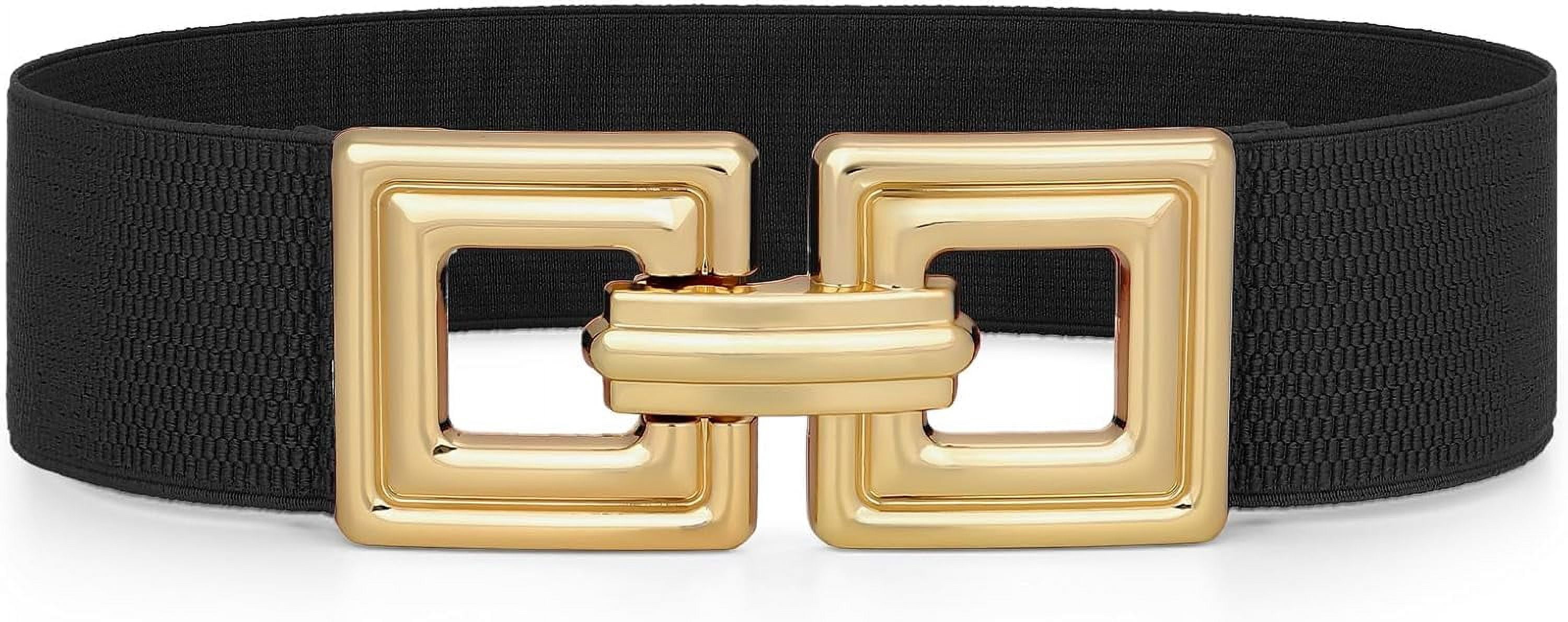 Women Wide Elastic Waist Belt Fashion Hollow Out Square Gold 