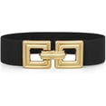 thumbnail image 1 of Women Wide Elastic Waist Belt Fashion Hollow Out Square Gold Buckle Stretchy Belt Waistband for Ladies, 1 of 5