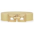 thumbnail image 1 of Women Wide Elastic Waist Belt Fashion Hollow Out Square Gold Buckle Stretchy Belt Waistband for Ladies, 1 of 5