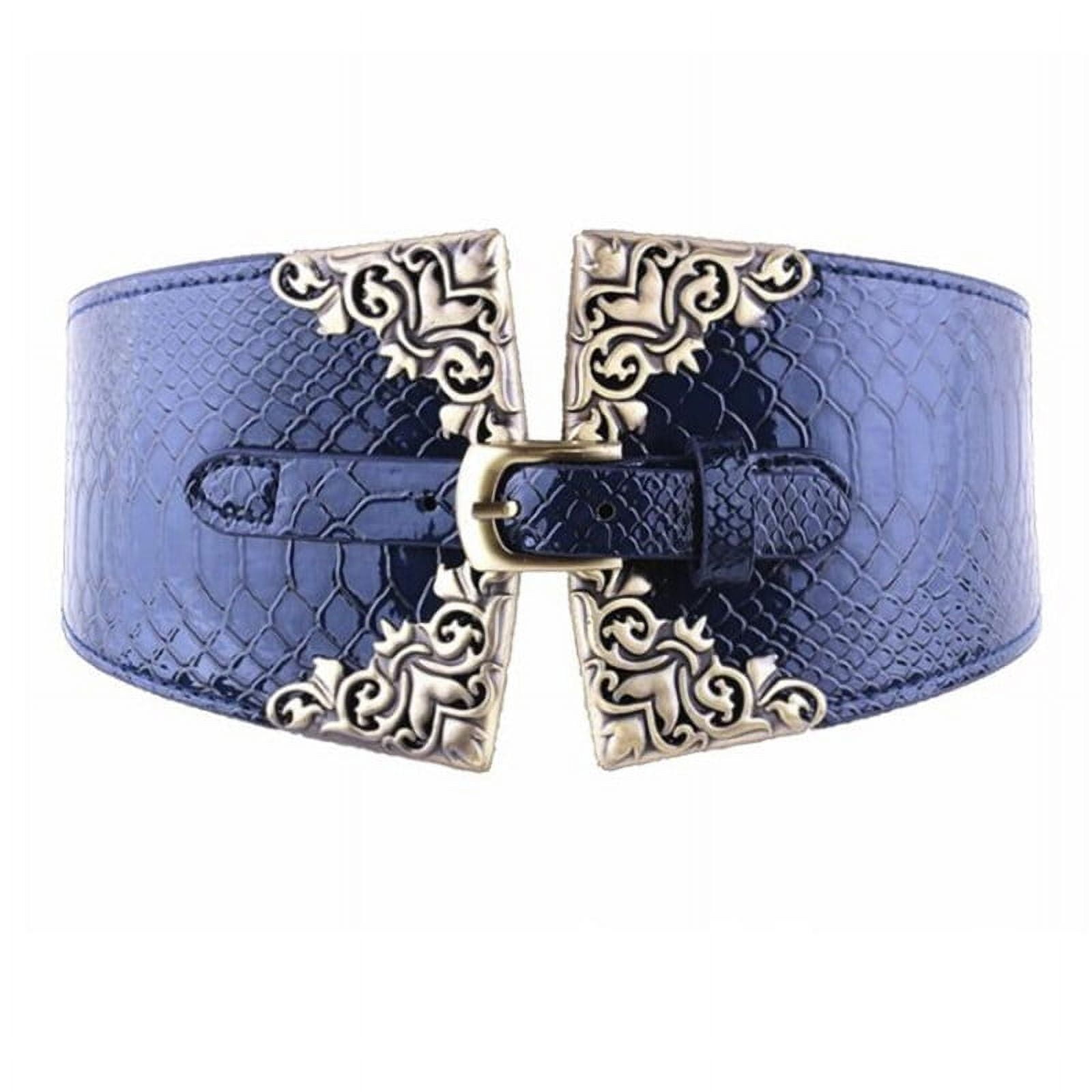 4377 3 Pack Women Wide Elastic Waist Belt Vintage Stretchy Waistband Black Elastic Waist Belt With Flat Silver Buckle (3 main image 4