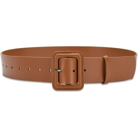 Women Wide Leather Belt Classic Solid Color Large Square Buckle Retro Cinch Belt High Waist Belt For Dress Overcoat