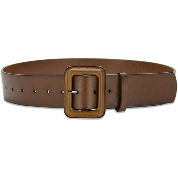 Women Wide Leather Belt Classic Solid Color Large Square Buckle Retro Cinch Belt High Waist Belt For Dress Overcoat
