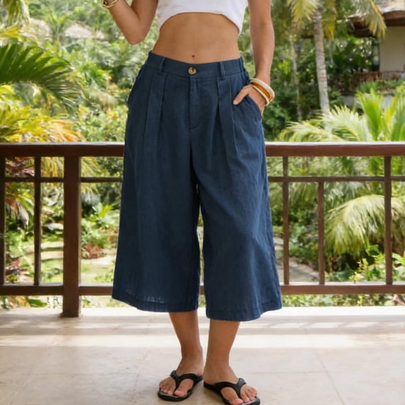 Women Wide Leg Capri Jeans High Waisted 2026 Summer Palazzo Casual Loose Flowy Pants Cropped Beach Work Trousers