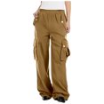 thumbnail image 1 of Women Wide Leg Cargo Pants High Waist Trouser Solid Color Long Leg Bottoms Utility Loose Fit Trousers Straight Cut Office Chic Streetwear With Multiple Pockets, 1 of 8