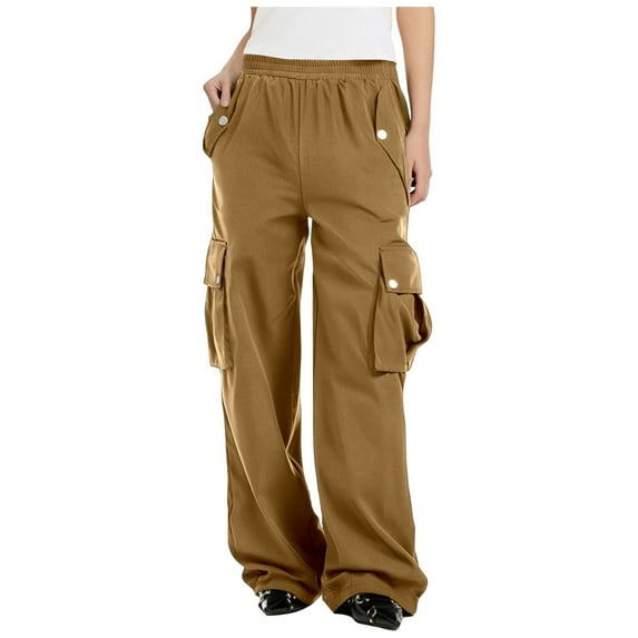Women Wide Leg Cargo Pants High Waist Trouser Solid Color Long Leg Bottoms Utility Loose Fit Trousers Straight Cut Office Chic Streetwear With Multiple Pockets