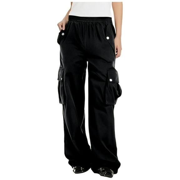 Women Wide Leg Cargo Pants High Waist Trouser Solid Color Long Leg Bottoms Utility Loose Fit Trousers Straight Cut Office Chic Streetwear With Multiple Pockets