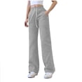 thumbnail image 1 of Women Wide Leg Drawstring Pants Solid Color Elastic Waist Casual Sweat Pants With Side Pockets Womens Cotton Linen Pants, 1 of 6