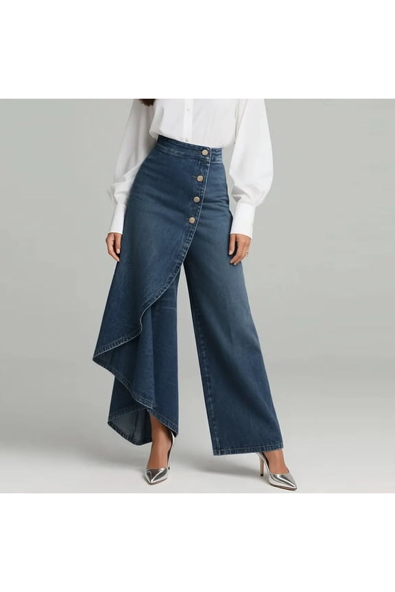 Women Wide Leg Dress Pants Button Up High Waisted Wide Leg Pants Trendy Side Split Slit Summer Straight Leg Trousers