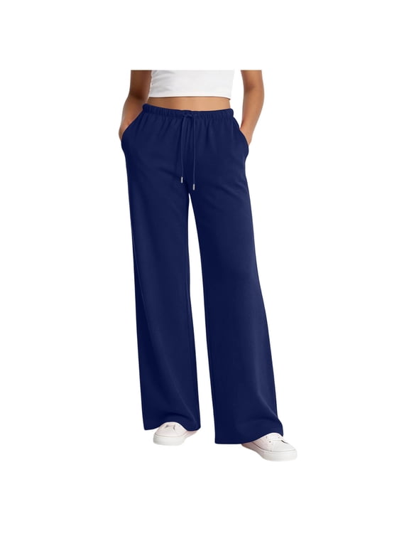 Women Wide Leg Dress Pants High Waisted Straight Leg Business Slacks Work Pants Casual Button Down Trousers Navy S