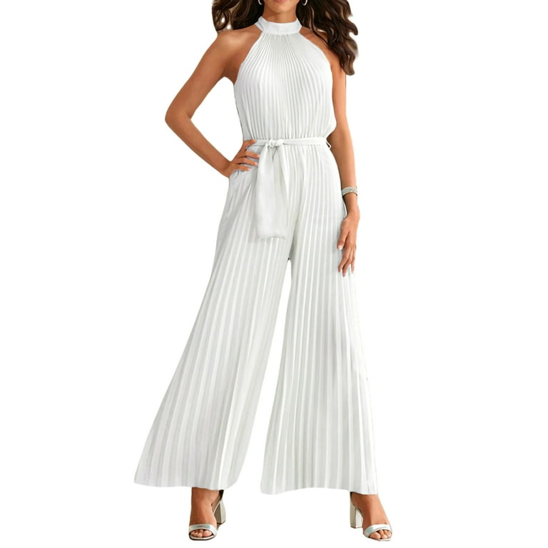 Women Wide Leg Halter Jumpsuit Casual Solid Sleeveless Backless