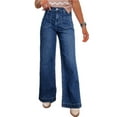 thumbnail image 1 of Women Wide Leg High Waist Pocketed Jeans Slightly Stretchy Denim Pants for Casual Everyday Wear Durable Bottoms, 1 of 19