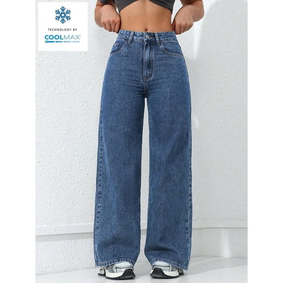 Women Wide Leg Jeans, High Waist Loose Denim Trousers with Pockets, Casual Daily Clothes