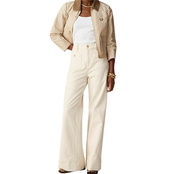 Women Wide Leg Jeans High Waisted Stretchy Straight Leg Jeans Loose Trendy Denim Pants with Pocket Cream White Extend S