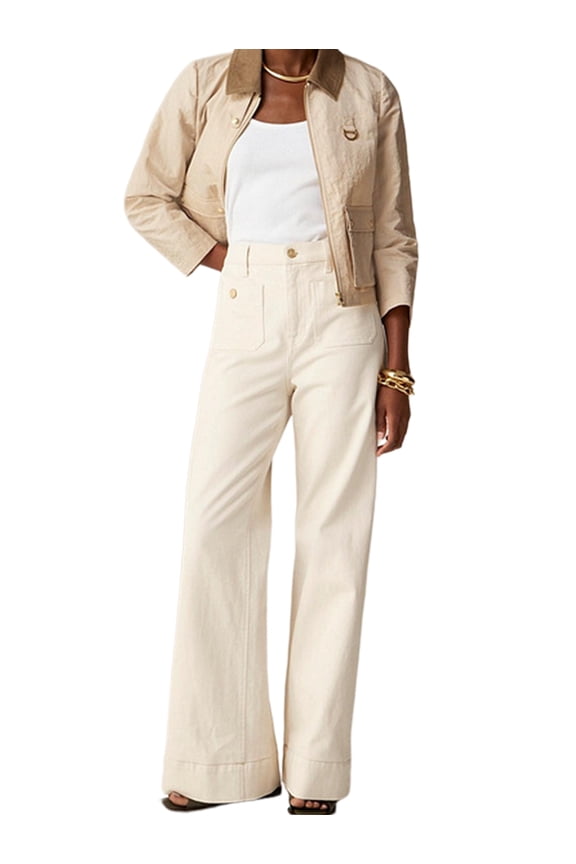 Women Wide Leg Jeans High Waisted Stretchy Straight Leg Jeans Loose Trendy Denim Pants with Pocket Cream White Extend S