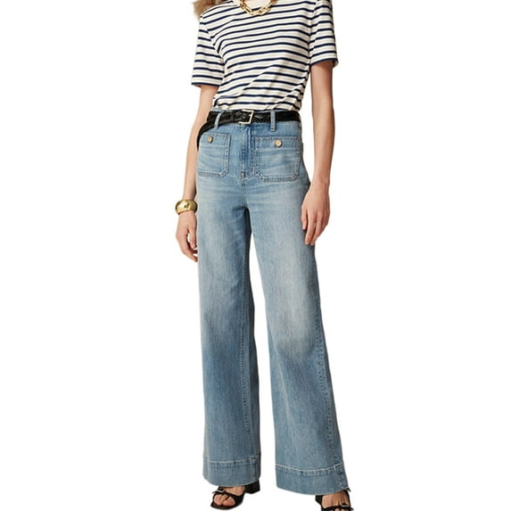 Women Wide Leg Jeans High Waisted Stretchy Straight Leg Jeans Loose Trendy Denim Pants with Pocket Light Blue Regular XL