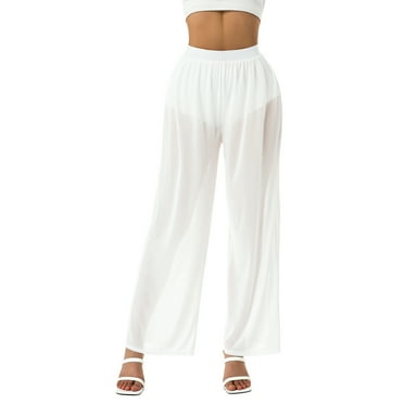 Women Wide Leg Long Pants Sexy Summer High Waist Perspective Loose Beach Trousers