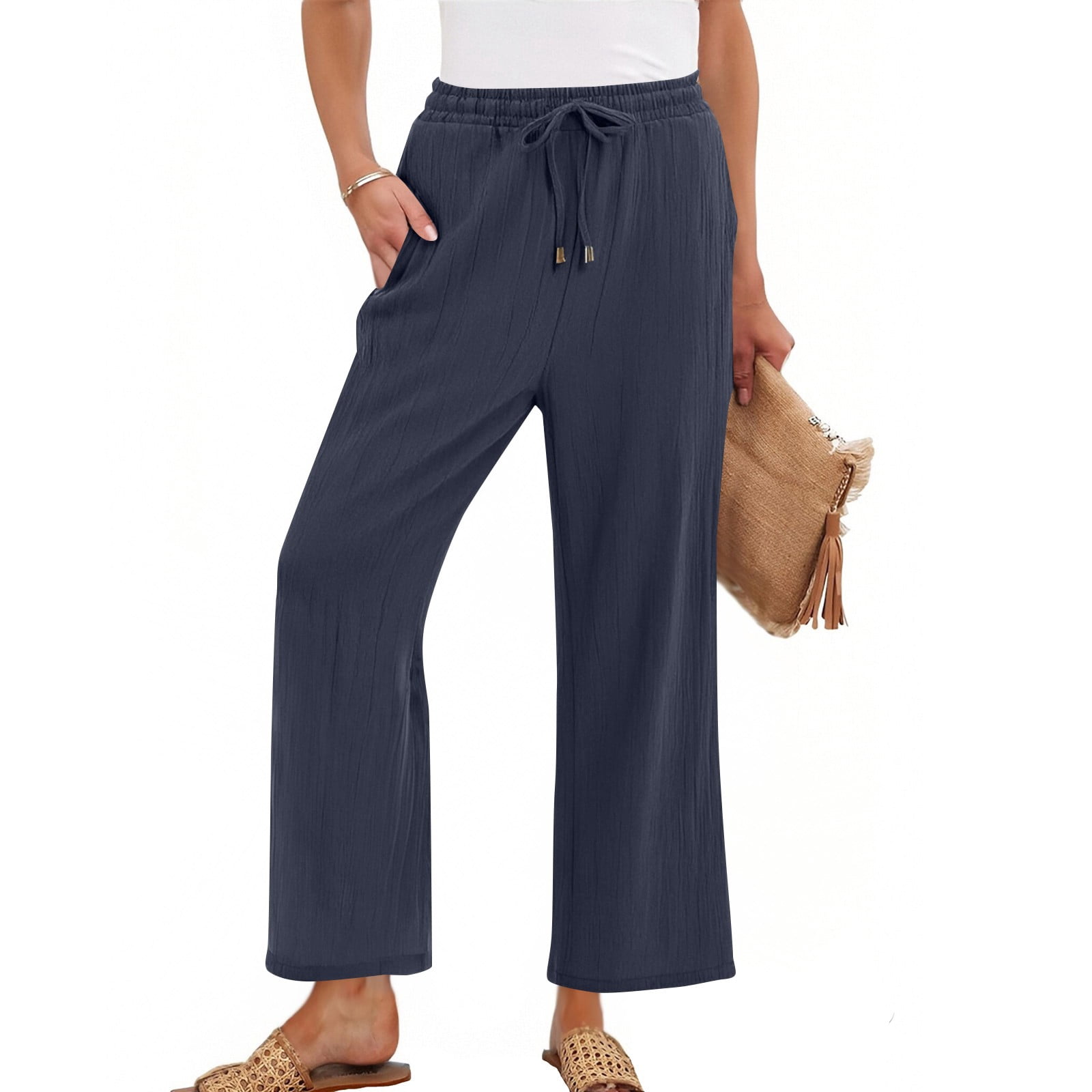 Dream Pants Wide Leg Cropped Pull-On, Beige Linen, 25