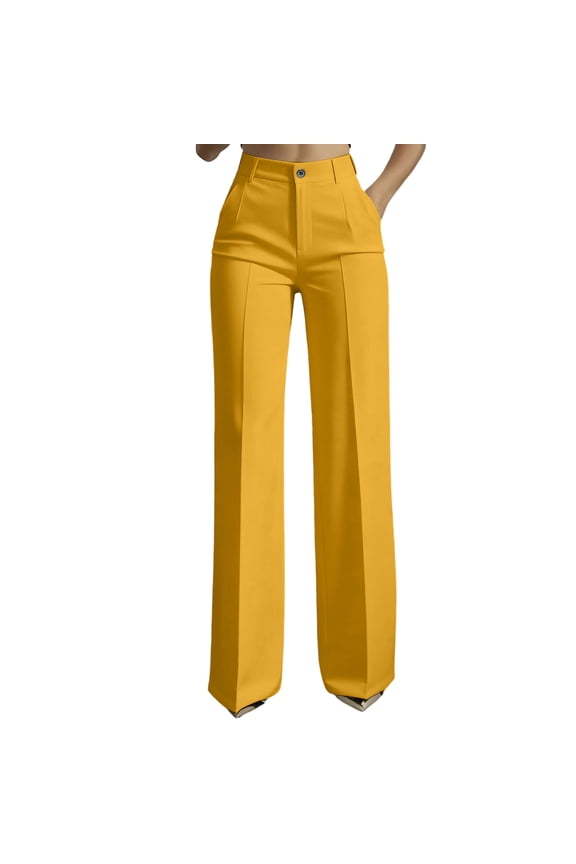 Women Wide Leg Palazzo Pants Summer Spring High Waisted Business Casual Work Dress Pants Trousers Office Slacks Yellow XL