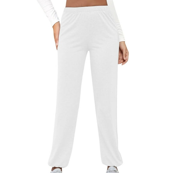 Women Wide Leg Pants 2024 Elastic Waist Fashion Solid Casual Sports Sweatpants Loose Pants With Pockets