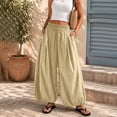 thumbnail image 1 of Women Wide Leg Pants Baggy Mid‑Waist Pocket Cotton Barrel Wide Leg Travel Pants for Women Khaki, 1 of 6
