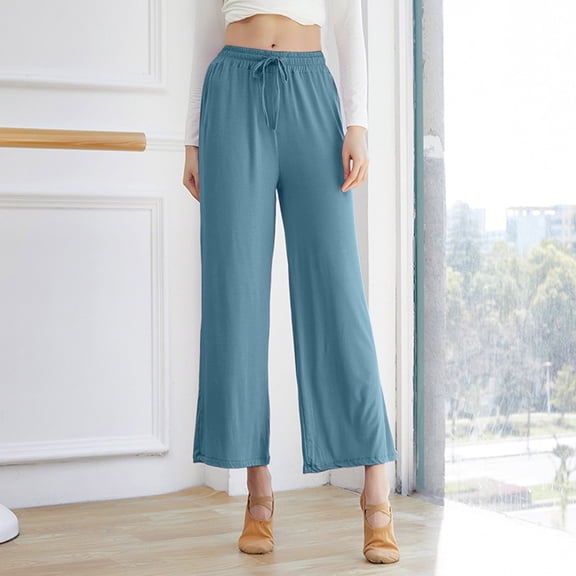 Women Wide Leg Pants Blue Pants Elastic Waist Drawstring Beach Pants Baggy Womens Outfits Trendy