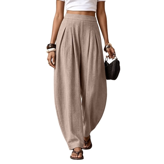 Women Wide Leg Pants High Waist Elastic Solid Wide Leg Cotton Linen Womens Sweatpants Beige