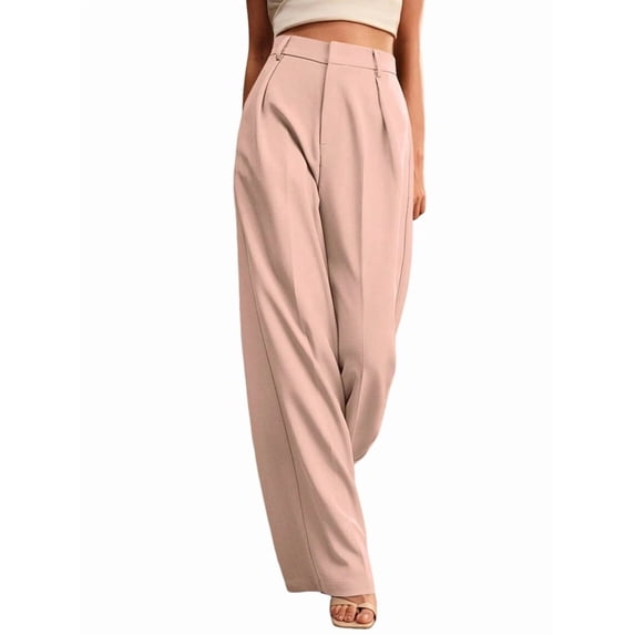 Women Wide Leg Pants High Waisted Business Casual Work Trousers Dressy Pants with Pockets Pink S