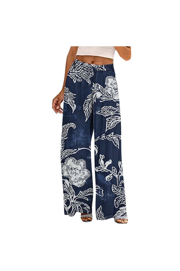 Women Wide Leg Pants High Waisted Palazzo Pants Fashion Print Lounge Beach Work Casual Flowy Tie Knot Trousers with Pockets
