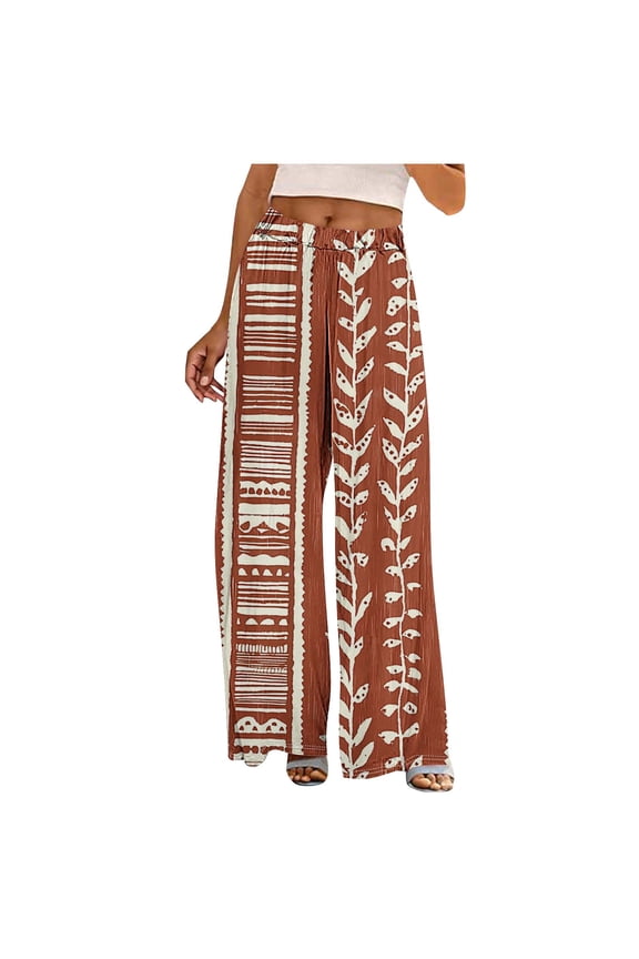 Women Wide Leg Pants High Waisted Palazzo Pants Fashion Print Lounge Beach Work Casual Flowy Tie Knot Trousers with Pockets