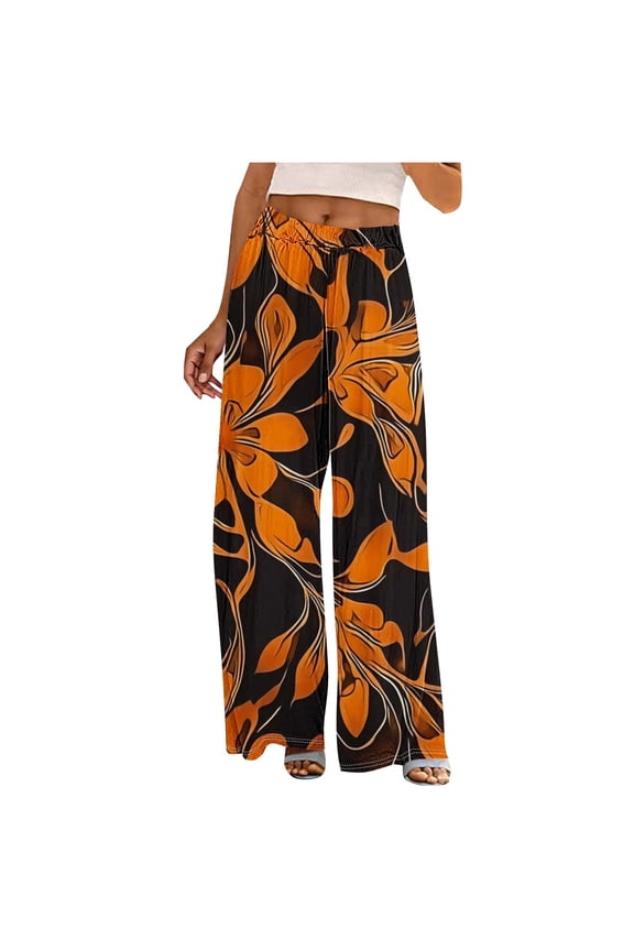 Women Wide Leg Pants High Waisted Palazzo Pants Fashion Print Lounge Beach Work Casual Flowy Tie Knot Trousers with Pockets