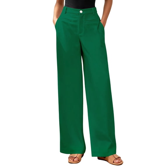 Women Wide Leg Pants High Waisted Spring Business Casual Outfits Trousers Palazzo Pants Pockets Green XL