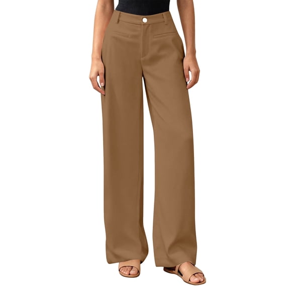 Women Wide Leg Pants High Waisted Spring Business Casual Outfits Trousers Palazzo Pants Pockets Khaki S
