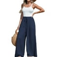 thumbnail image 1 of Women Wide Leg Pants High Waisted Trousers Linen Lounge Beach Cover Ups Flowy Pants Navy Blue L, 1 of 7