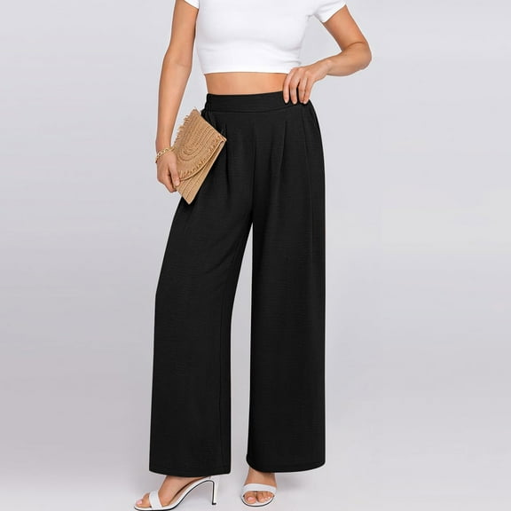 Women Wide Leg Pants Palazzo ,Summer High Elastic Waisted Casual Loose Flowy Work Pant Trousers,Solid Business Work Trousers Long Straight Suit Pants Wide Leg Pants for Women Lounge Pants