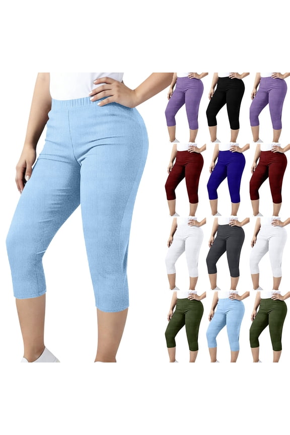 Women Wide Leg Pants Plus Size Activewear Ribbed Yoga Leggings Solid Color Stretch Elastic Waistband Suitable for Daily Commuting